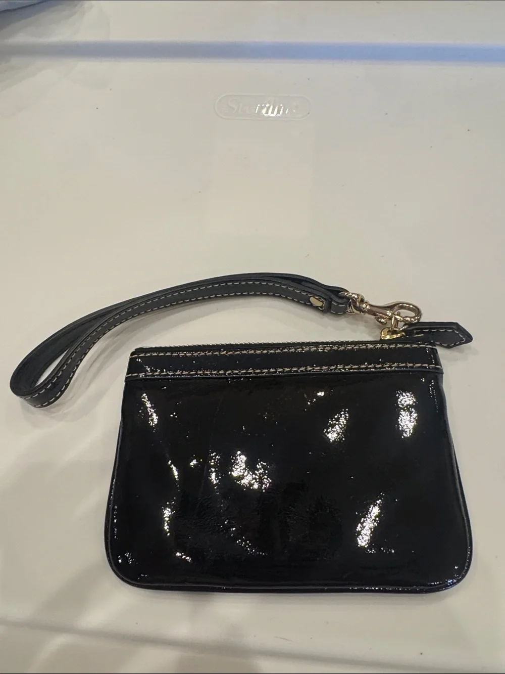 Dooney & Bourke Black Patent Leather Wristlet Clutch with Gold Hardware
